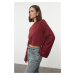 Trendyol Claret Red 100% Cotton Relaxed/Wide Relaxed Cut Crop Crew Neck Knitted T-Shirt