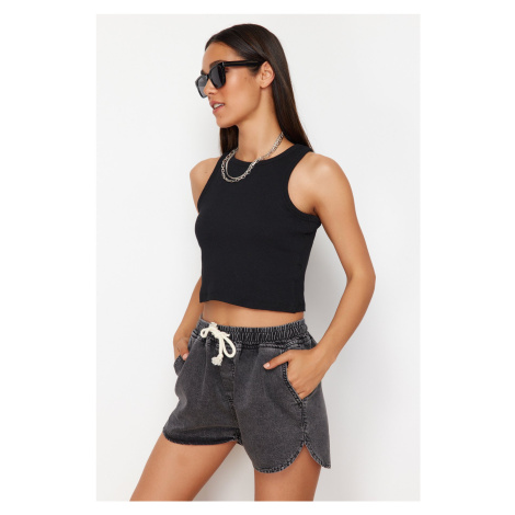 Trendyol Black Elastic Waist High Waist Denim Shorts