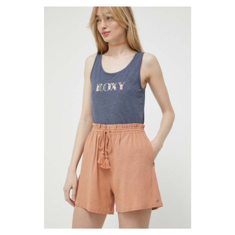Bavlnené šortky Roxy oranžová farba, jednofarebné, vysoký pás
