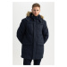 DEFACTO Water Repellent Hooded Faux Shearling Taffeta Coat Parka