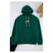 Trendyol Emerald Green Oversize/Wide Cut Hooded Printed Fleece Inside Cotton Sweatshirt