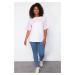 Trendyol Curve Pink Striped Printed Oversize 100% Cotton Knitted T-shirt