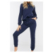 Know Women's Navy Blue Cotton Pajamas Set