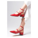 Mio Gusto Audrey Red Patent Leather Open Back Short Heels Women's Shoes.