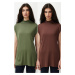 Trendyol Brown-Khaki 2-Pack Stand Collar Sleeveless Undershirt Tunic Lining