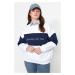 Trendyol Curve White Thick Polar Fleece Embroidered Detailed Knit Plus Size Sweatshirt