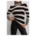 BİKELİFE Women's Stone Striped Soft Textured Lycra Basic Knitwear Sweater