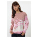 Trendyol Pink Patterned Crew Neck Knitwear Sweater