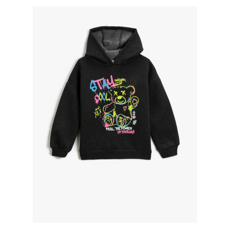 Koton Hooded Sweatshirt Graffiti Theme with Teddy Bear Print Long Sleeved Raspberry