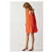 Happiness İstanbul Women's Orange Sleeveless Linen Viscose A-Line Dress