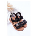 Detské lesklé sandále v čiernej farbe vo výpredaji