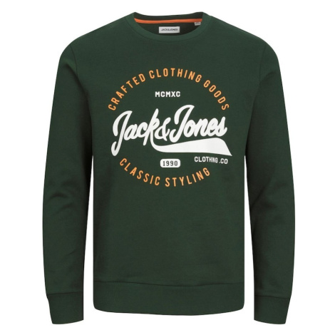 JACK & JONES Mikina  tmavozelená / biela