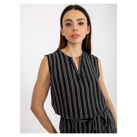 FRESH MADE women's black striped sleeveless blouse