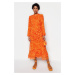 Trendyol Frill podšité tkané šifónové šaty s oranžovou kvetinovou sukňou