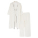 Trendyol Curve Beige 2-Piece Viscose Ribbed Dressing Gown-Pajama Bottoms Woven Pajama Set