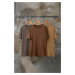 Trendyol Brown-Beige-Grey Basic Slim/Slim Fit 100% Cotton 3-Pack T-Shirt