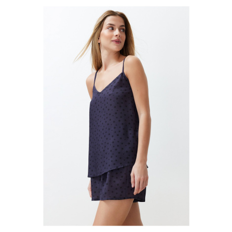 Trendyol Navy Blue Star Patterned Rope Strap Viscose Woven Pajama Set