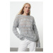 Trendyol Grey Openwork/Perforated Crew Neck Knitwear Sweater