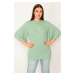 Şans Women's Plus Size Green Viscose Blouse with Flounce Sleeves
