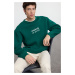 Trendyol Emerald Green Oversize/Wide Cut Embroidered Sweatshirt with Fleece Inside