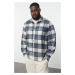 Trendyol Large Size Navy Blue Winter Checkered Lumberjack Shirt