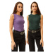 Olalook Women's Purple Emerald Green Crew Neck 2 Pack Blouse