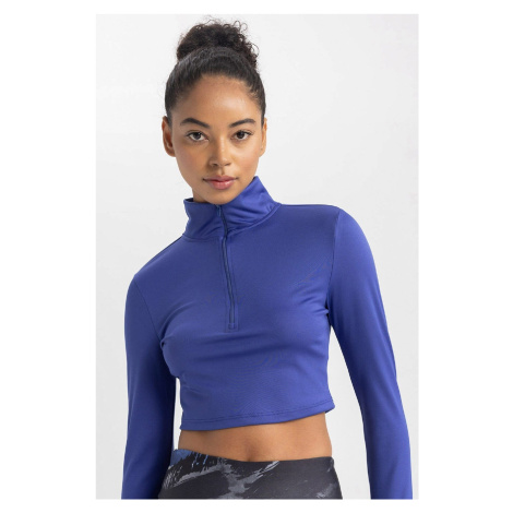 DEFACTO Fit Crop Zippered High Collar Long Sleeve T-Shirt