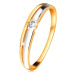 Briliantový prsteň zo 14K zlata - číry diamant v okrúhlej objímke, dvojfarebné línie - Veľkosť: 