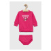 Detské bavlnené šaty Guess ružová farba, mini, rovný strih