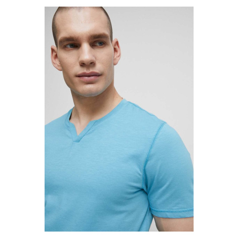 Bavlnené tričko Medicine pánske, tyrkysová farba, jednofarebné