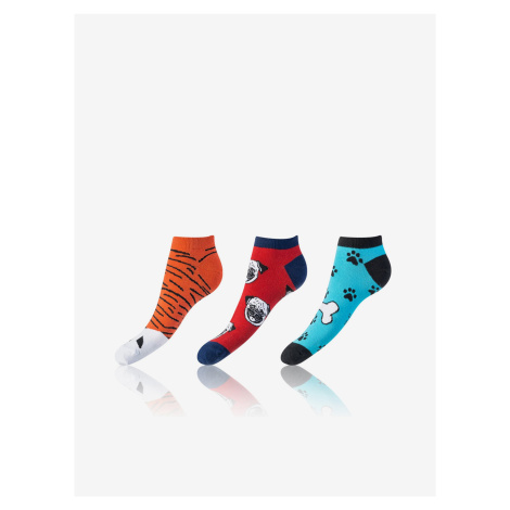 Sada troch párov unisex vzorovaných ponožiek v oranžovej, červenej a modrej farbe Bellinda CRAZY
