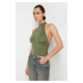 Trendyol Light Khaki High Collar Low Back Flexible Snap Fastener Knitted Body