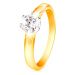 Zlatý 14K dvojfarebný prsteň - číry zirkón v šesťcípom kotlíku, vypuklé ramená - Veľkosť: 56 mm