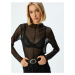 Koton Transparent Tulle T-Shirt Stand Collar Long Sleeve