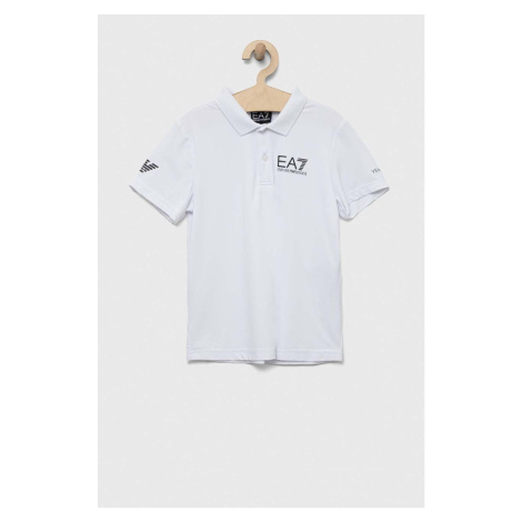 Detské polo tričko EA7 Emporio Armani biela farba, s potlačou