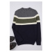 Trendyol Anthracite Slim Fit Wool Crew Neck Panelled Color Block Knitwear Sweater