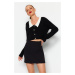 Trendyol Black Super Crop Shirt Collar Knitwear Cardigan