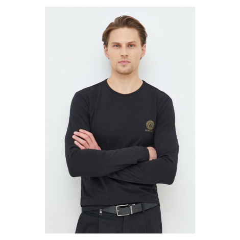 Tričko s dlhým rukávom Versace pánske, čierna farba, s potlačou, AU10197