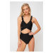 Trendyol Black V-neck Ruffled Regular Swimsuit