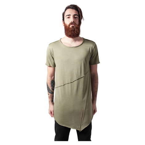 Bright olive T-shirt with a long front zipper with an open brim Urban Classics