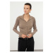 Trendyol Mink Turn-down Collar Knitted Cardigan