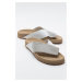 LuviShoes BEEN Women's White Stone Leather Flip Flops
