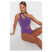 Trendyol Purple Regular Leg Swimsuit s jedným ramenom / oknom