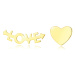 Puzetové náušnice zo žltého zlata 585 - srdce a nápis "LOVE"