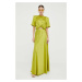 Hodvábna sukňa Gestuz Sivala zelená farba, maxi, rovný strih