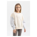 DEFACTO Girl's Printed Crew Neck Thick Sweatshirt with Soft Furry Inside