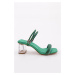 DGN 901 Women's Square Toe Transparent Heeled Sandals Green Satin