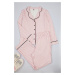 Trendyol Curve Pink Stripe Patterned Piped Fleece Lined Shirt-Pants Knitted Pajama Set