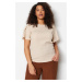 Trendyol Curve Stone Crew Neck Sleeves Pleated Knitted Blouse