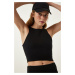 Happiness İstanbul Women's Black Barter Neck Crop Knitted Blouse